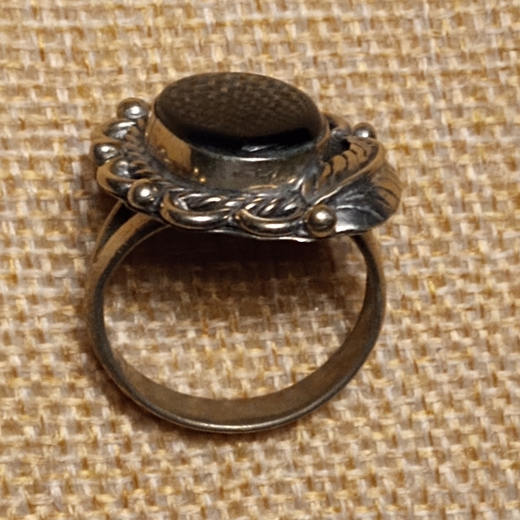 Silver Onyx Vintage Mexico Statement Ring Size 10.75" - Picture 6 of 12